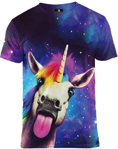 Likkende regenboog eenhoorn Maat S - Crew neck - Festival shirt - Superfout - Fout T-shirt - Feestkleding - Festival outfit - Foute kleding - Regenboogshirt - Foute party kleding -
