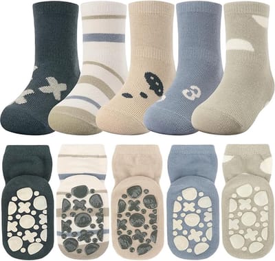 Baby-antislipsokken - 5 stuks - Enkelsokken - Katoenen sokken - Voor meisjes en jongens -M