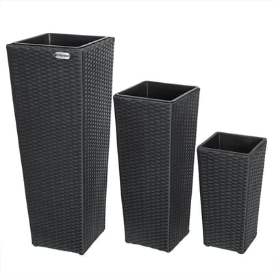 Casaria Bloempotten 3 Stuks - Polyrotan - Zwart