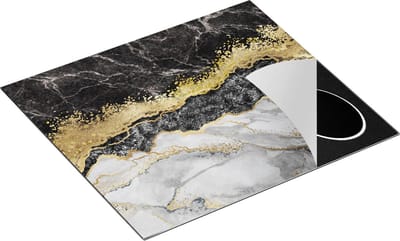 Chefcare Inductie Beschermer Abstracte Kunst - Zwart met Witte Marmer - 60x50 cm - Afdekplaat Inductie - Kookplaat Beschermer - Inductie Mat