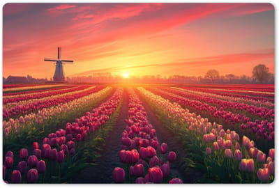 Placemats 45x30 cm - Placemat kunststof - 1 stuk - Windmolen - Zonsondergang - Landschap - Borden onderleggers - Decoratie voor op tafel - Keuken tafeldecoratie accessoires - Vinyl onderlegger - Tafelversiering