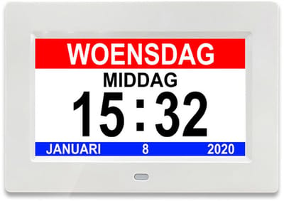Dementieklok Digitale klok Kalenderklok Seniorenklok Klok met datum dag en tijd Wit Inclusief afstandsbediening Full HD scherm Kunststof Digitaal display Stil uurwerk: Ja-7 inch.