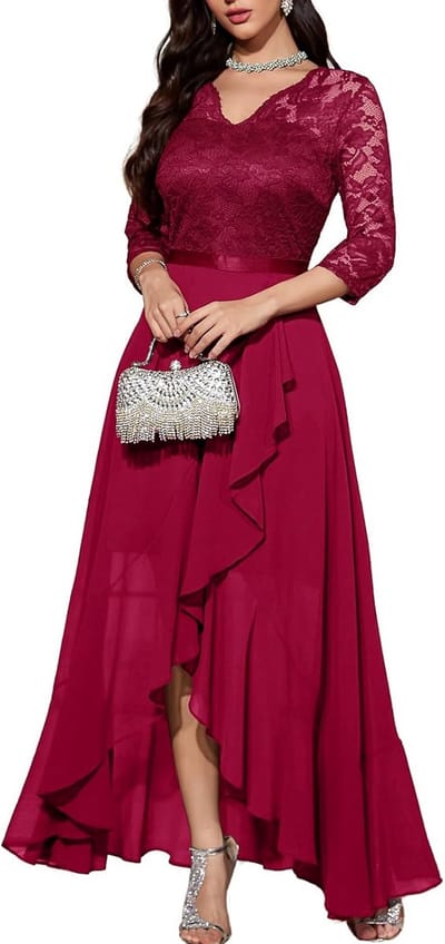 Elegante Hi-Lo Avondjurk met Kant en Chiffon voor Feest, Bruiloft of Gala