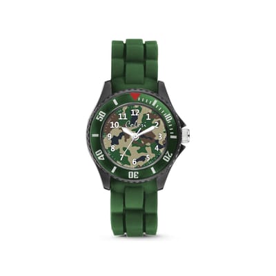 Colori 5-CLK132 Kinderhorloge - Camouflage - 30 mm - Siliconen band - Verstelbaar van 15 t/m 19cm - Groen- Army