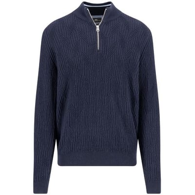 Fynch-Hatton Trui Troyer Zip Modern Diagonal Texture Navy / male