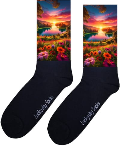 Bergen - Valentijns Cadeau - Grappige sokken - Leuke sokken - Hem Haar sokken - Vrolijke sokken - Sint cadeau - Vaderdag - Moederdag - Verjaardag cadeau - Kerst cadeau - Leuk Cadeau - Natuur - Zonsondergang - Print sokken - Socks maken Happy - 37-44