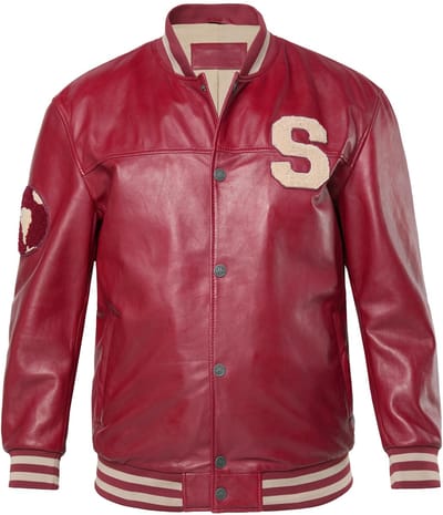 STHUGE - Heren - Leren collegejack echt leer bomberjack - Rood - Maat 3XL