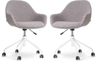 Nolon Nout-Mae Bureaustoelen Set van 2 Bouclé Taupe - Stof - Verstelbaar - Wieltjes - Wit Onderstel - Design - Comfortabel