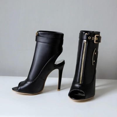 Zomersandalen Rits Enkellaarsjes Voor Dames 11cm Stiletto Hoge Hakken Schoenen Peep Toe Rits Dames Grote Maat 34-50 F1505 34 black