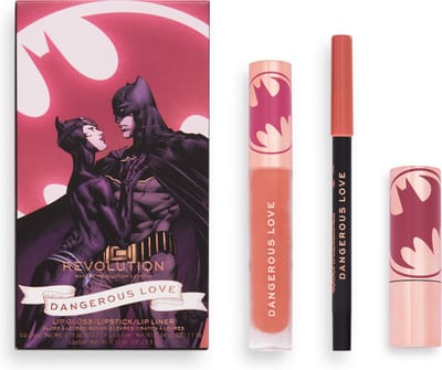 Makeup Revolution x DCâ„¢ - Dangerous Love Lip Kit - Lipstick, Lipgloss en Lipliner - zachtroze - nude - Batman & Catwoman