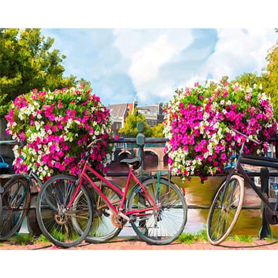 Peinture diamant broderie vélo fleurs pont, perceuse ronde complète, point de croix 20X30CM black