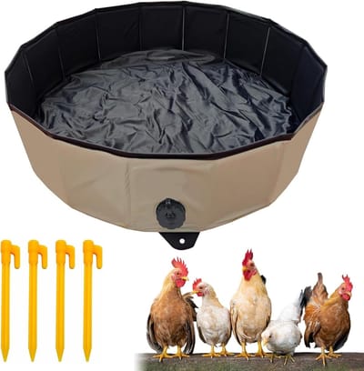 Opvouwbaar stofbad voor kippen met verstelbare hoogte, 80 cm diameter, inclusief 4 grondankers en accessoires voor optimaal kippenverzorging