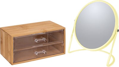5Five Make-up organizer en spiegel set - 2 lades - bamboe/kunststof - 5x zoom spiegel