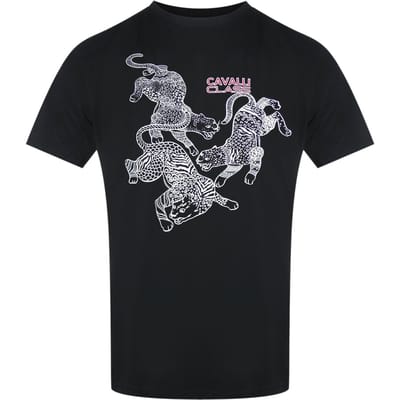 Cavalli Class Paisley Leopards-logo Zwart T-shirt