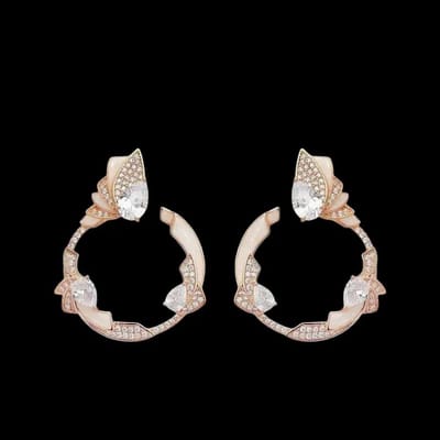 Victoria Valenza 925 Sterling Roségoud Vergulde Cirkel Oorbellen met Parelmoer en Zirkonia Stenen - Oorhangers - 925 sterling zilver - Rosegoudkleurig - Zirkonia