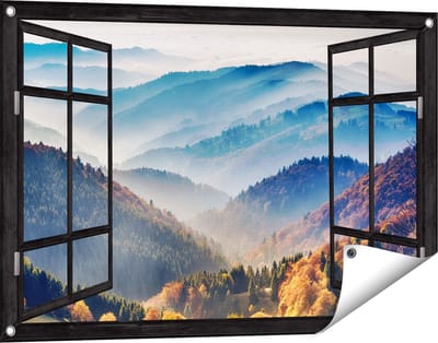 Gards Tuinposter Doorkijk Heuvel Landschap van het Zwarte Wout Bos - 90x60 cm - Tuindoek - Tuindecoratie - Wanddecoratie buiten - Tuinschilderij