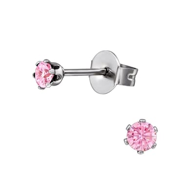 CS Joy - Oorbellen - 3 mm - Chirurgisch staal - roze zirkonia - oorknoppen - kinderoorbellen ( zweerknopjes )