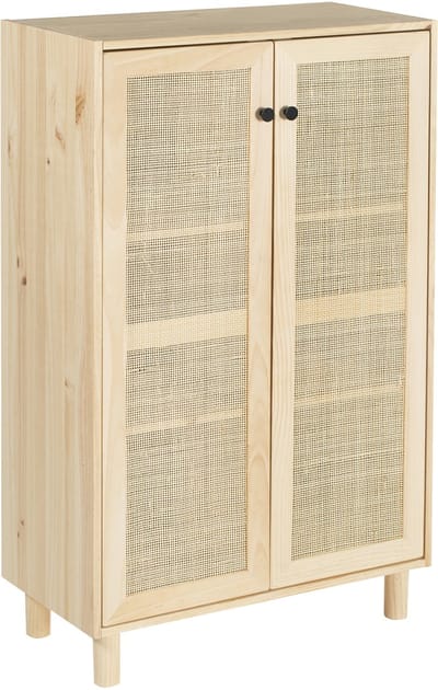 Astigarraga Wandkast Sense - Opbergkast met 2 deuren - Dressoir - 100% massief grenen - Rotan deuren - H:115,5cm x B:70,8cm x D:33cm