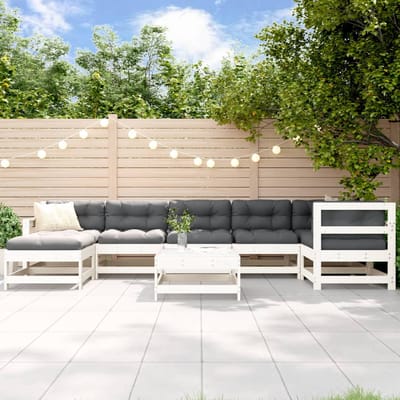 vidaXL - 8-delige - Loungeset - met - kussens - massief - hout - wit