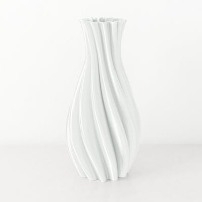 Fleuriek - Tafelvaas Wit; Glanzend - H30 cm - Elegante vaas van gerecycled kunststof met gestreept patroon - Spiraal vaas voor zijden bloemen of droogbloemen
