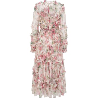 Skinny Bloemenjurk Lange Mouw Herfst Nieuw Banket Feestjurk Rok L white