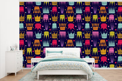 Behang - Fotobehang Patronen - Kroon - Kleuren - Jongens - Kinderen - Kids - Breedte 345 cm x hoogte 220 cm