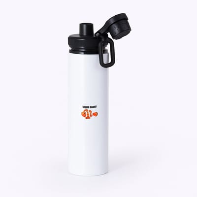 Hacebo® - oranje vis (nemo) met eigen naam waterfles met draaidop zwart - Vis - vissen liefhebbers - iemand die houdt van vissen - verjaardag - cadeau - kado - water fles - 850ML