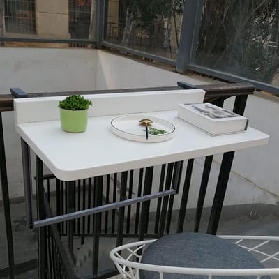 Opvouwbare Balkontafel - Hangende Bijzettafel - Ruimtebesparend Buitenleven - In Hoogte Verstelbaar - 80x40cm - Wit