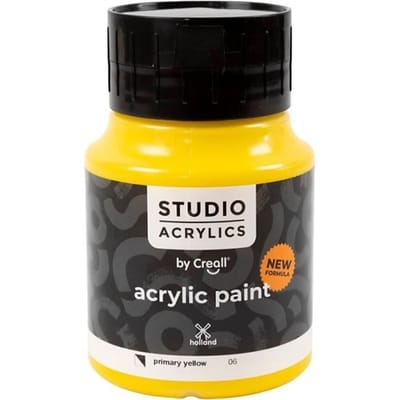 Acrylverf – Acrylaatverf – Acrylic paint – Hobbyverf – Knutselen en Verven – Sneldrogend – Primary Yellow (#06) – Geel – Gele Verf – Semi Dekkend – Creall Studio – 500 ml