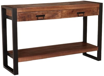 Bijzettafel mangohout Vera 120cm met 2 lades industrieel duurzaam massief hout side table