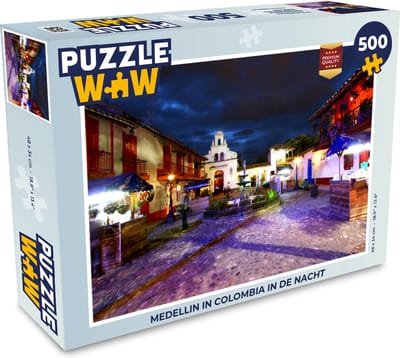 Puzzel Medellin in Colombia in de nacht - Legpuzzel - Puzzel 500 stukjes