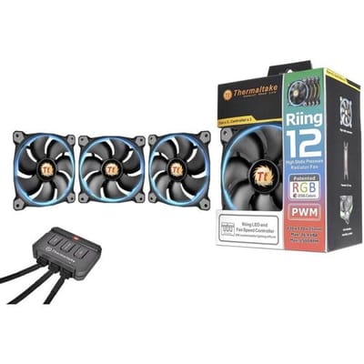 Thermaltake 3x Riing 12 LED RGB PC-ventilator Zwart (b x h x d) 120 x 120 x 25 mm Incl. LED-verlichting