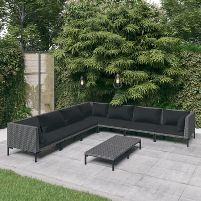 vidaXL - 8-delige - Loungeset - met - kussens - poly - rattan - donkergrijs