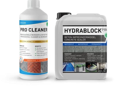 Beton impregneermiddel - Kelder waterdicht maken - Optrekkend vocht - Nano Coating met Permanente werking - Hydrablock Pro 2,5L / 10m² + Betonreiniger concentraat 1L