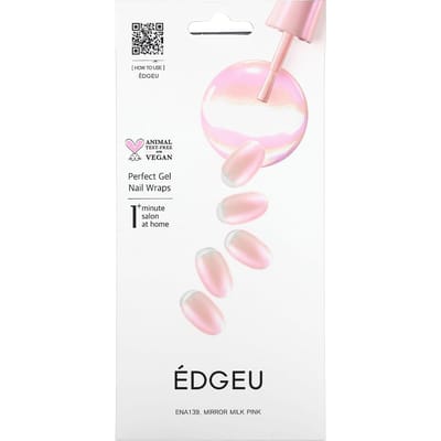 Edgeu, enveloppe d'ongle en gel parfait, ENA139, rose laiteux miroir, ensemble de 19 pièces