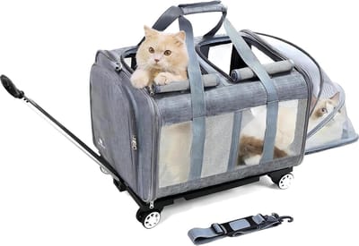 Reismand met Wielen voor 2 Katten - Katten Transportbox - Grote Kattenreismand voor Twee Katten Reismand Kat