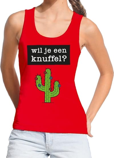 Wil je een Knuffel tekst tanktop / mouwloos shirt rood dames - dames singlet Wil je een Knuffel? S