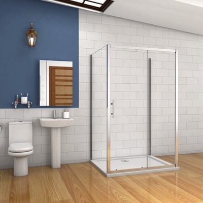100x76x76cm Douchecabine 190cm hoog,schuifdeur met Twee Zijwanden,Aluminium muurprofiel Helder Glas 6mm.