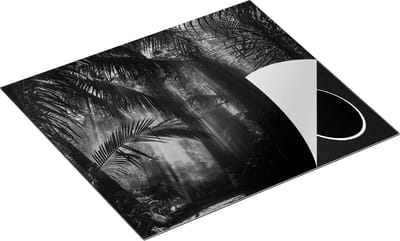 Chefcare Inductie Beschermer Dichtbegroeide Jungle met Zonnestralen - Zwart Wit - 60x50 cm - Afdekplaat Inductie - Kookplaat Beschermer - Inductie Mat