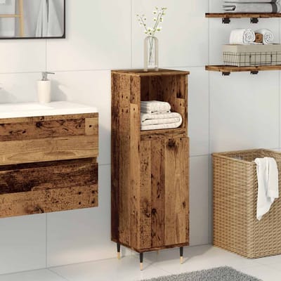 vidaXL - Badkamerkast - 30x30x100 - cm - bewerkt - hout - oud - houtkleurig