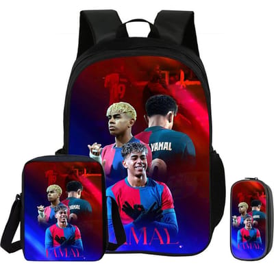 L-Lamin Yamal 3-delige Set Rugzak Schoudertas Etui Boekentas Voetbalster Rugzak kind Mochila Sport Schooltas Kindercadeau