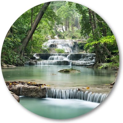 Waterval in het bos - Muurcirkel Forex 40cm - Wandcirkel voor binnen - Landschap - Natuur