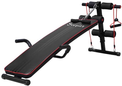 Buikspiertrainer Trainingsbank Sit-up Bank met Weerstandsbanden - Verstelbaar tot 120 kg - 137,5x55,5x50-68 cm - Zwart
