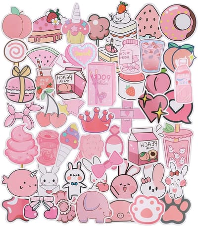 50 Stuks Schattige Roze Stickers Set - Zelfklevende Waterdichte Vinyl Stickers voor Waterflessen, Laptops en Scrapbooks - Kawaii VSCO Stickers voor Meisjes en Tieners (Diverse Patronen)