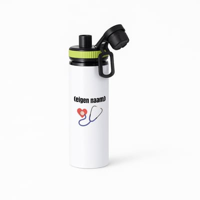 Hacebo® - dokter slethoscoop met eigen naam waterfles met draaidop groen - Dokter - iemand die dokter is - ziekenhuis - hart - verjaardag - cadeau - kado - water fles - 850ML