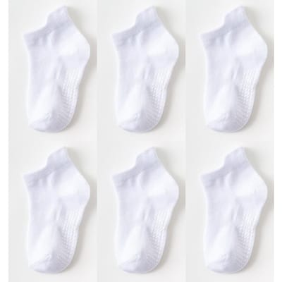 6 Paires/lot 0 à 6 Ans Coton Chaussettes Bateau Antidérapantes pour Enfants Garçon Fille Coupe Basse Sol Enfant Chaussette avec Grips en Caoutchouc Quatre Saisons 0 to 12 M white