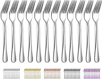 dinervork 12 stuks, roestvrij staal 20,5cm vorken, taartvork, tafelvork, dessertvork, makkelijk schoon te maken, vaatwasmachinebestendig-zilver