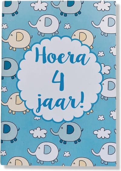 Hoera 4 Jaar! Luxe verjaardagskaart - 12x17cm - Gevouwen Wenskaart inclusief envelop - Leeftijdkaart