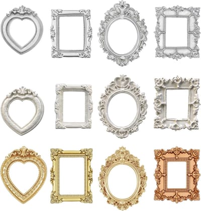 Mini-fotolijsten in barokstijl, 12 stuks vintage kunsthars lijsten voor fotowand, sieraden en woondecoratie