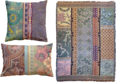 NIN-NIT - Paleis Het Loo kussens en plaid - set van 2 sierkussens en een geweven deken - plaid - sprei - velvet - 100% geweven katoen - roze - blauw - groen - paars - beige - lila - multicolor